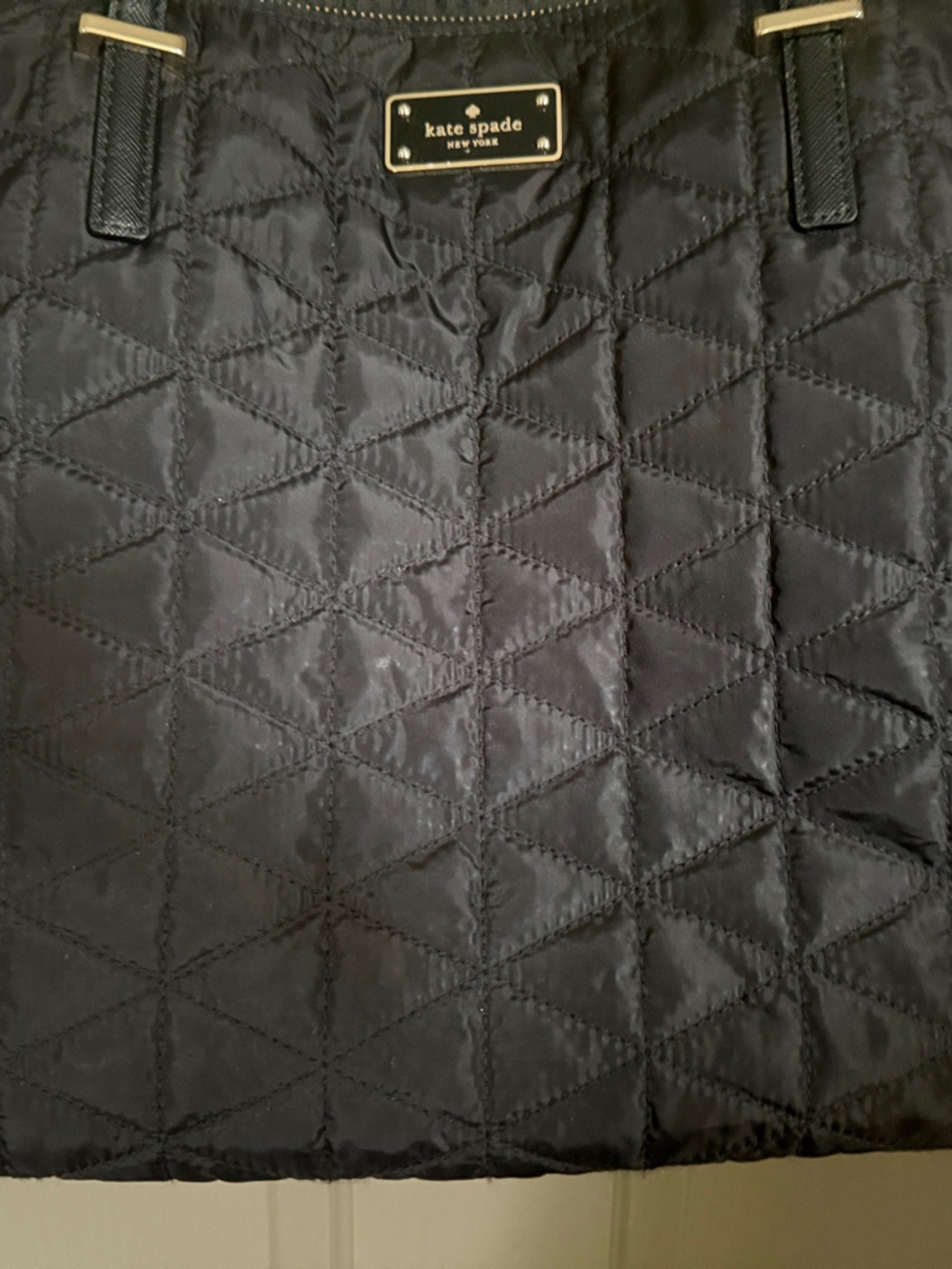 kate spade Quilted Black Tote with Gold Plaque - Picture 2 of 12